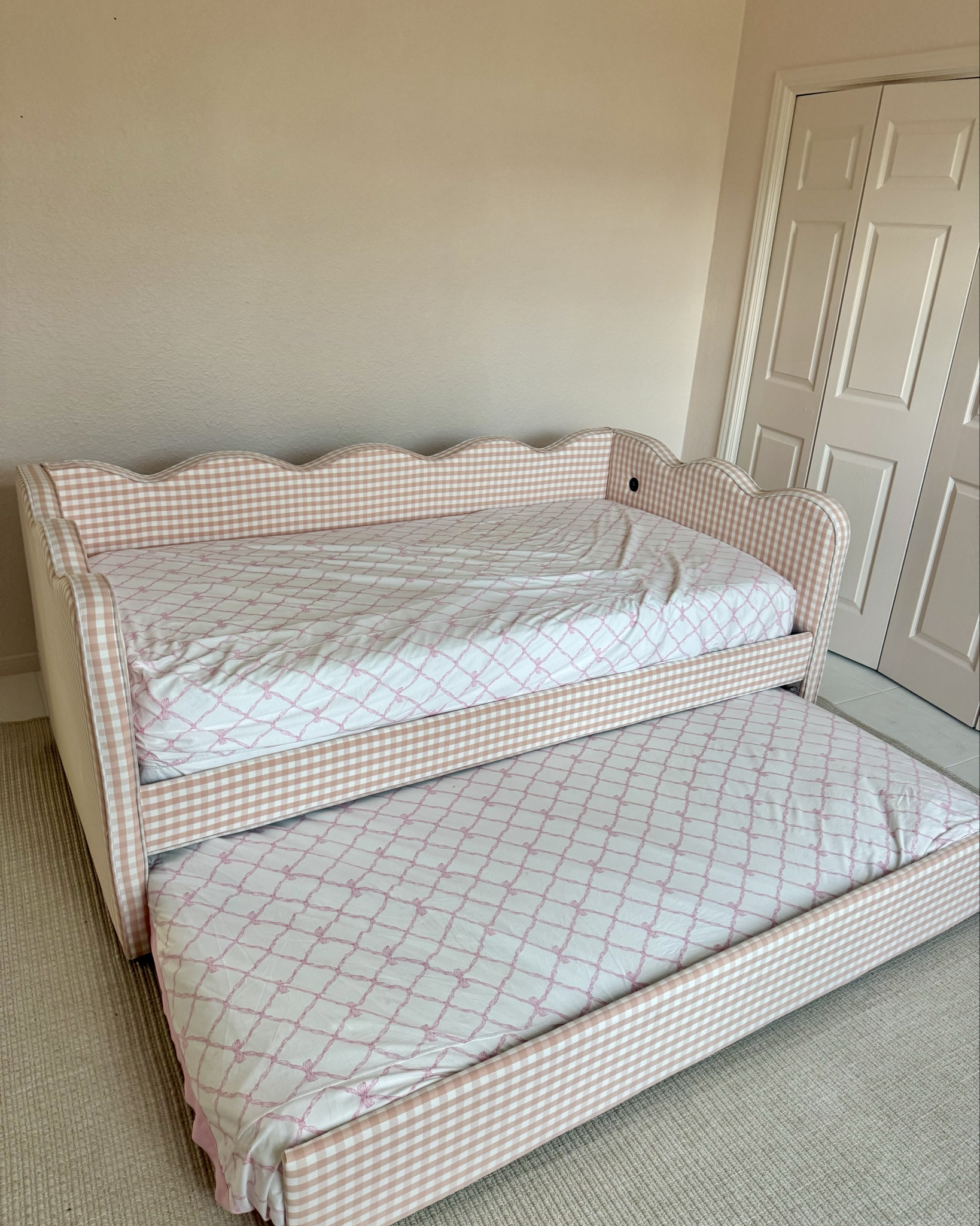 We bought the viral scalloped upholstered bed for our daughter’s room and couldn’t be happier with it! Our version has the erectable legs, that also make it a king bed in total when you use them. Perfect for our home, as we live on a lake so we get more visitors than usual. Also comes in navy blue or green, really the best bed for any kids, guest room, play room, flex space at all! 

#LTKdayinmylife #LTKmomlife #LTKHome