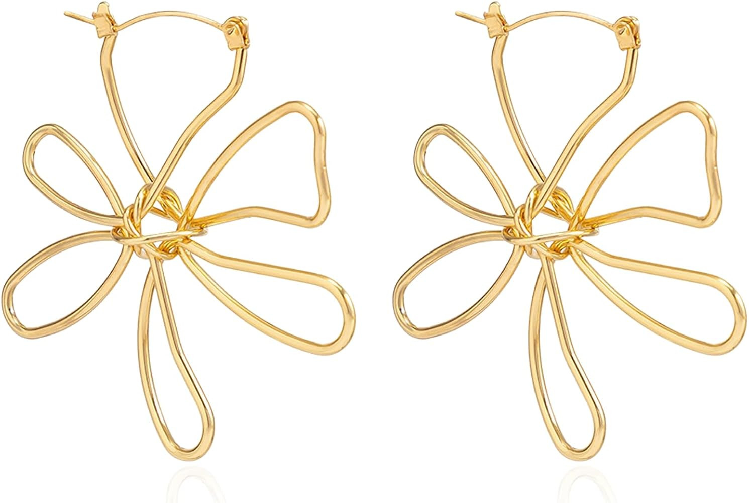 Large Gold Wire Frame Flower Hoops Earring Big Statement Flower Earrings For Women Lightweight Tr... | Amazon (US)