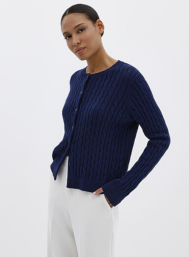 Boxy-fit cable-knit pure cotton cardigan | Simons