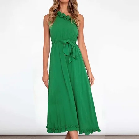 Tangnade Women Tops Sexy Dance Fashion Women s Summer Solid Color Ruffles Sleeveless Tie up Long Dre | Walmart (US)