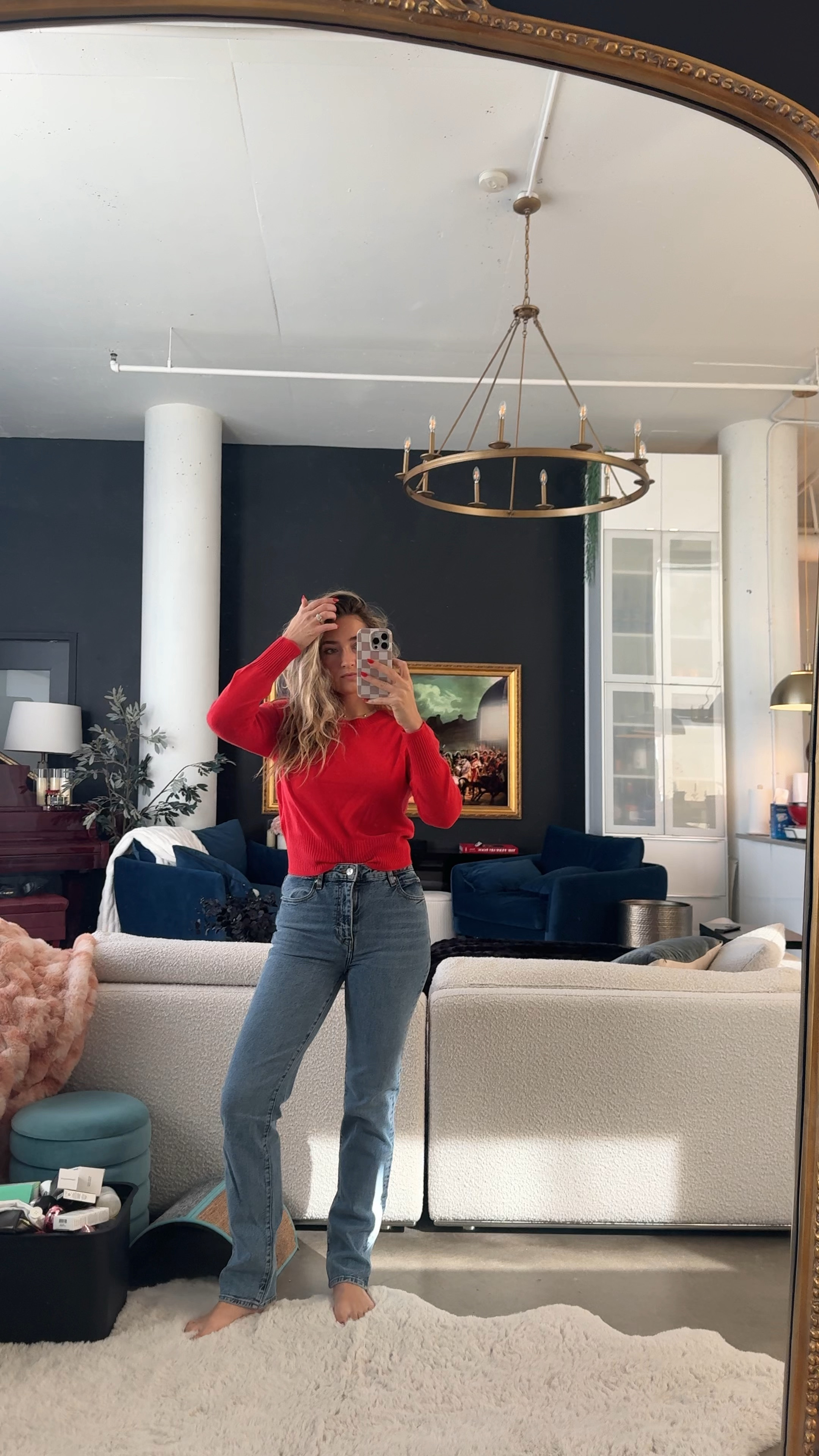 Outift of the day! I’m wearing a size small in the sweater and size 26 in jeans 