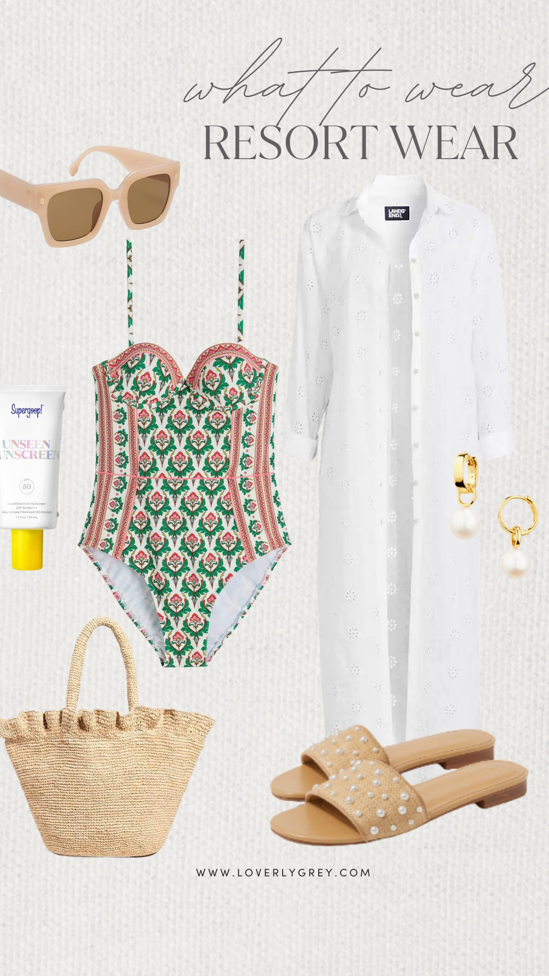 Loverly Grey, what to wear to a resort! I am obsessed with this beautiful printed swimsuit from Boden. I paired it with a white maxi coverup and pearl earrings for an elevated look. Loverly Grey, what to wear, resort wear 

 #LTKootd #LTKSeasonal #LTKSwim