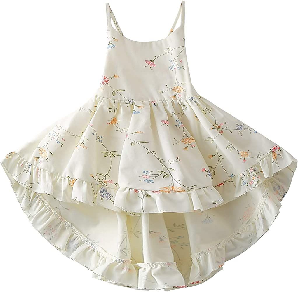 Toddler Vintage Floral Girls Dress Baby Backless Sundress Sleeveless Matching Outfits | Amazon (US)