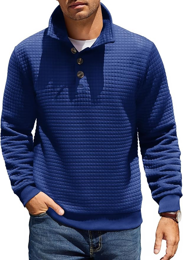 COOFANDY Mens Quarter Pullover Quilted Sweatshirt Casual Knit Long Sleeve Mock Neck Sweater Waffl... | Amazon (US)