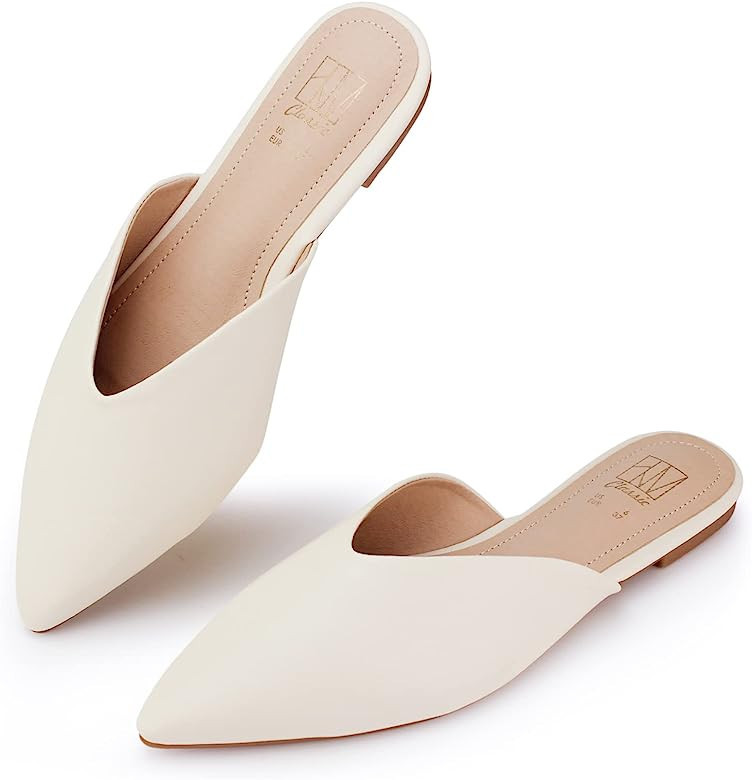 Hawkwell Women's Backless Slip on Slides Loafer Shoes Flats Comfortable Pointed Toe Mules | Amazon (US)