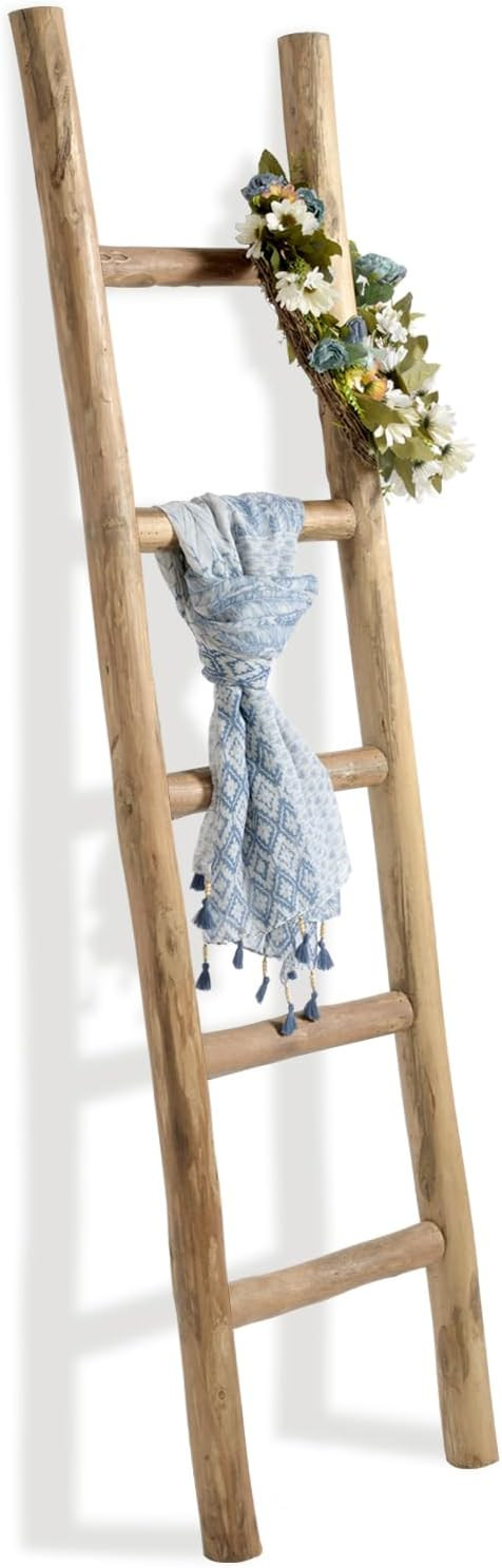 FUIN Fully Assembled 57in Wood Blanket Ladder Living Room Decorative Wall Leaning Farmhouse Quilt... | Amazon (US)