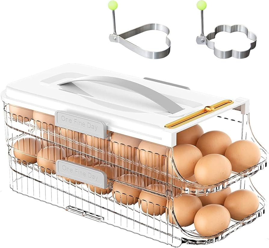 Amazon.com: Egg Container for Refrigerator, 32 Egg Holder for Refrigerator, 2 Layer Egg Dispenser... | Amazon (US)