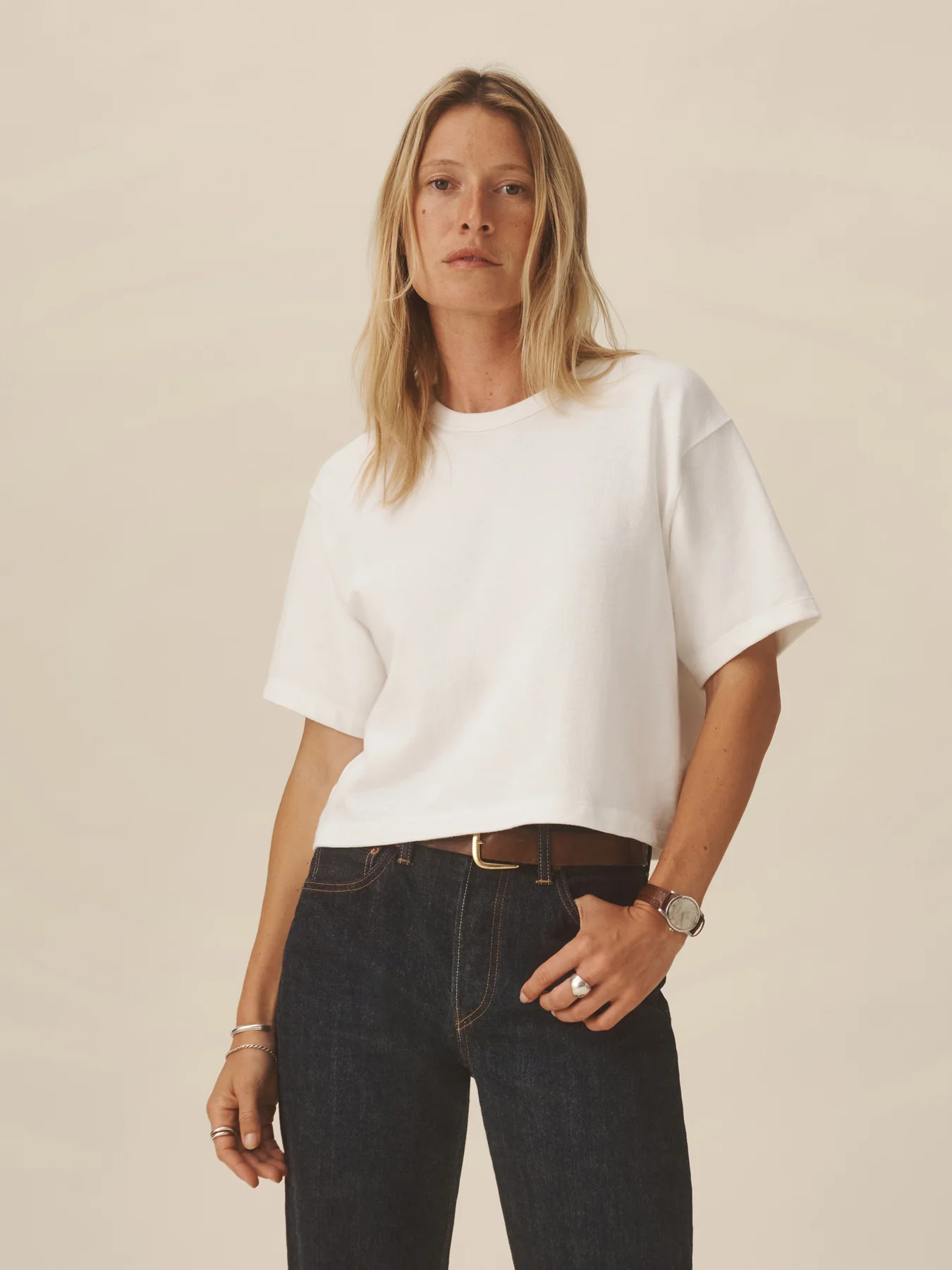 White Field-Spec Boyfriend Crop Tee - Buck Mason- Modern American Classics | Buck Mason