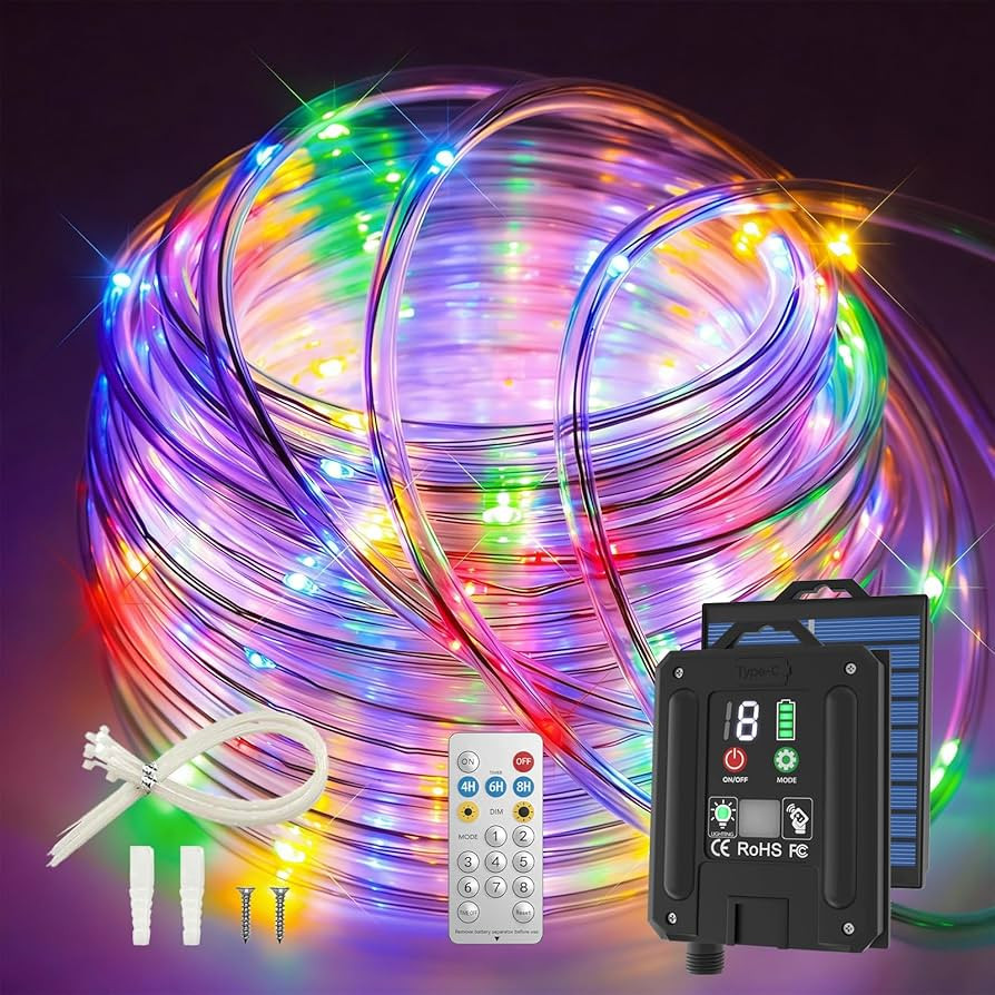 ICRGB Trampoline Lights, 66FT 200LED 1800mAh Solar Rope Lights Outdoor, IP67 Waterproof, Solar Po... | Amazon (US)