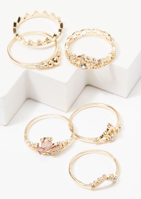6-Pack Gold Triangle Crown Stone Ring Set | rue21