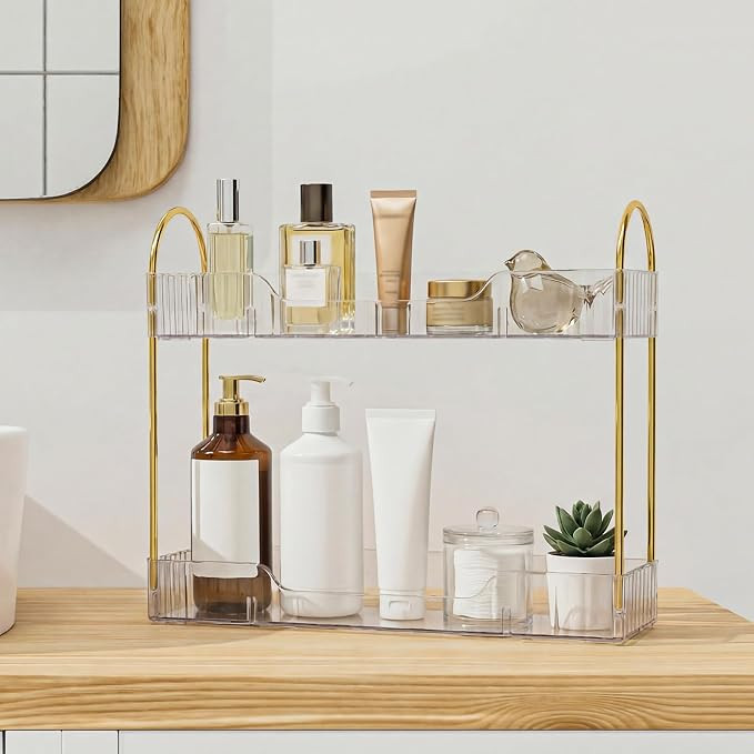 Bathroom Countertop Organizer, 2-Tier Slim Vanity Storage Rack for Bathroom Sink, Narrow Counter ... | Amazon (US)