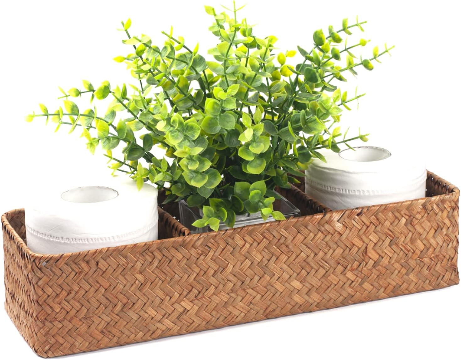 Seagrass Toilet Tank Basket with 3 Section, Bathroom Toilet Paper Storage Baskets for Organizing (Natural) | Amazon (US)