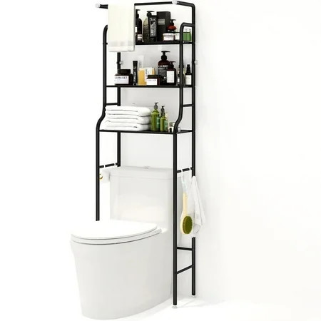 SUSUZI Over The Toilet Storage Shelf 3-Tier Bathroom Organizer Rack Metal Bath Shelves Space Saver Freestanding Above Toilet Stand for Bathroom Laundry, Black | Walmart (US)