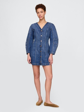 Barrel-Sleeve Denim Mini Dress | Gap (US)