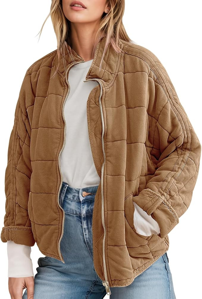 SAUKOLE Womens Winter Dolman Long Sleeve Full-Zip Quilted Jacket Coat Warm Outerwear | Amazon (US)