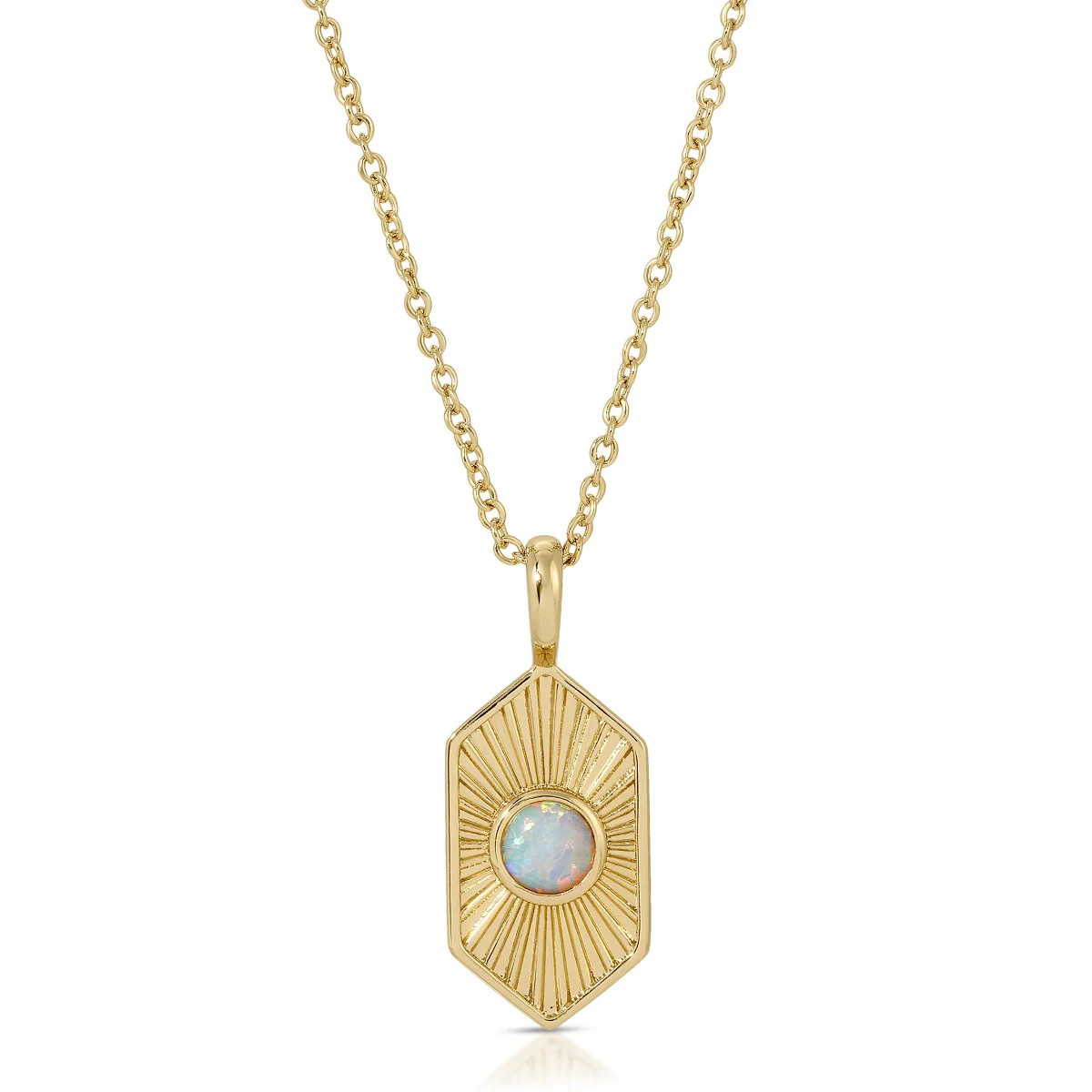 Radiant Hexagon Pendant - White Opal | Elizabeth Stone Jewelry