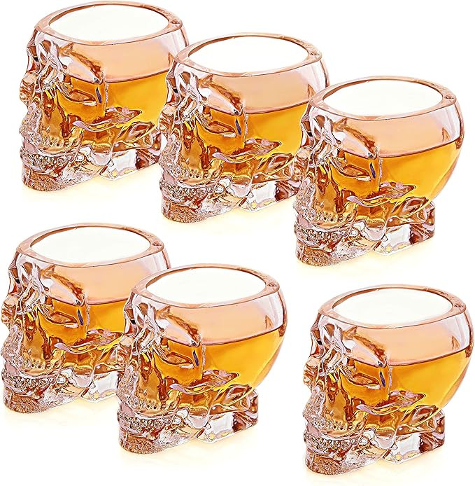 Set of 6 Skull Shaped Clear Glass Novelty 2.8 oz Shot Glasses/Decorative Halloween Drinkware - My... | Amazon (US)