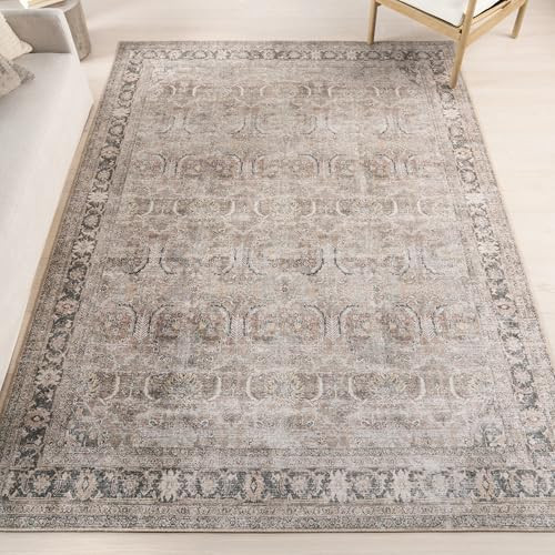 nuLOOM Hillstone Collection 4' x 6' Area Rug, Traditional Vintage Distressed Medallion, Thick and Soft, Durable Non-Shedding Low Pile Poly/Jute Blend, Easy to Clean, Living Room, Bedroom | Amazon (US)