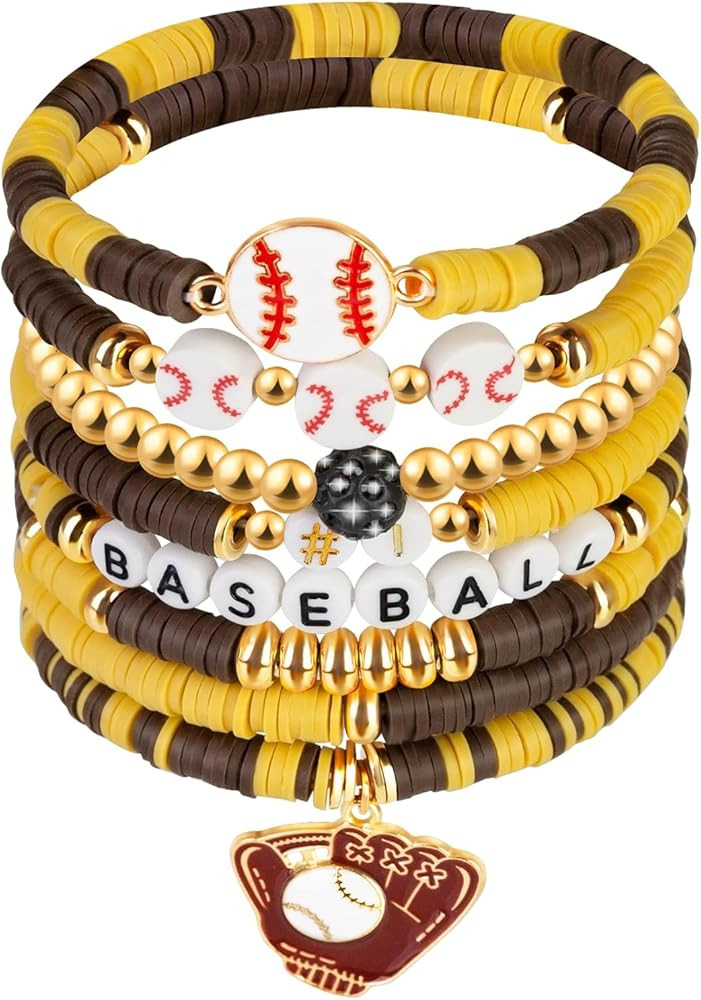 Baseball Clay Beaded Stretch Bracelets, Game Day Friendship Hypoallergenic Baseball Sport Fan Bra... | Amazon (US)