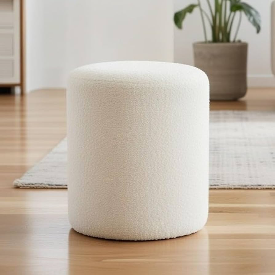 Modern Round Ottoman, Classic Foot Stool Ottoman, Teddy Fleece Upholstered Vanity Stool for Makeu... | Amazon (US)