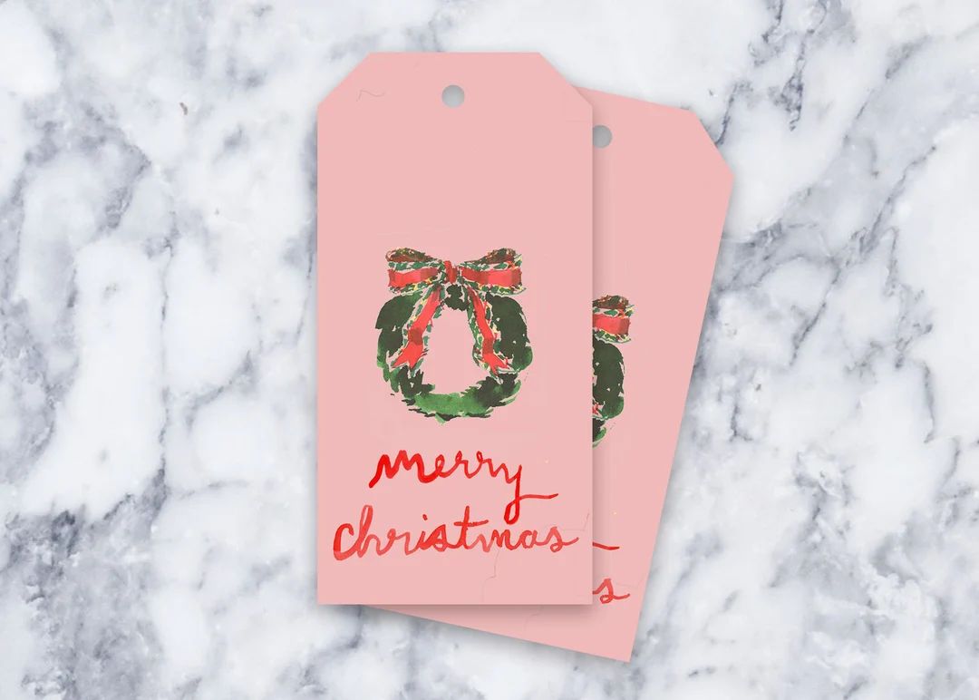 Wreath Tag: Blush gift Tag Christmas Holiday Party - Etsy | Etsy (US)