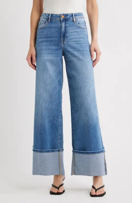 HIDDEN JEANS Cuffed Cuff Wide Leg Jeans in Medium Wash at Nordstrom, Size 29 | Nordstrom