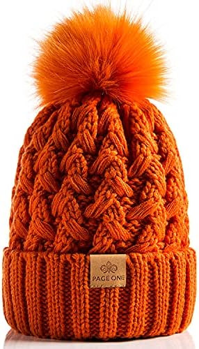 PAGE ONE Womens Winter Ribbed Beanie Crossed Cap Chunky Cable Knit Pompom Soft Warm Hat | Amazon (US)