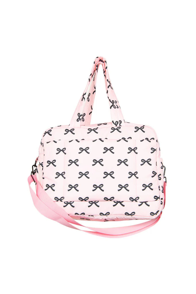 Black & Pink Mini Bows Duffel Weekender w/ Pass-Thru Slip | Katydid.com