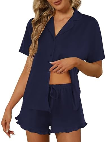 Ekouaer Pajamas Set for Women Short Sleeve Sleepwear Button Down Pjs Lounge Sets Soft Nightwear | Amazon (US)