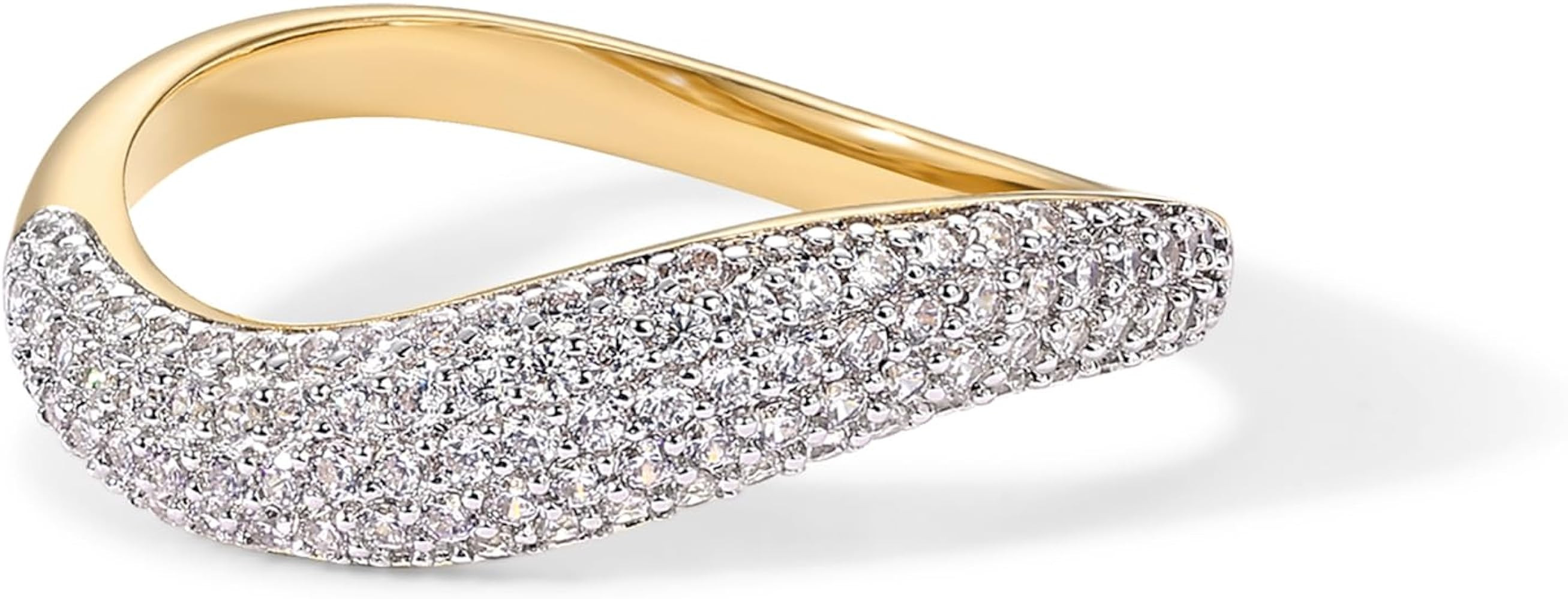 PAVOI 14K Gold Plated Wavy Cubic Zirconia Stackable Ring for Women | Twisted Wave CZ Band | Delic... | Amazon (US)