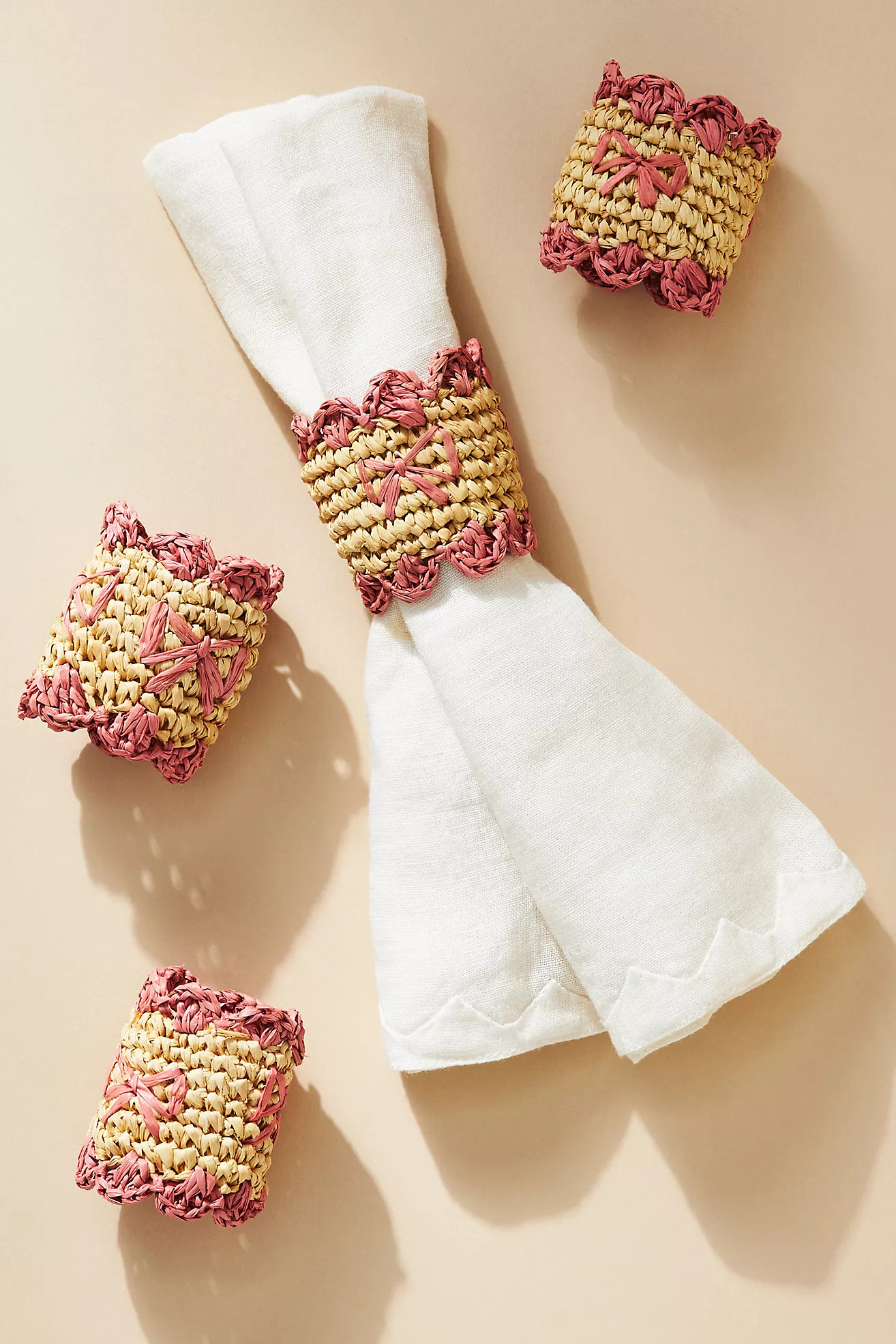 Payton James Handwoven Bow Napkin Rings, Set of 4 | Anthropologie (US)