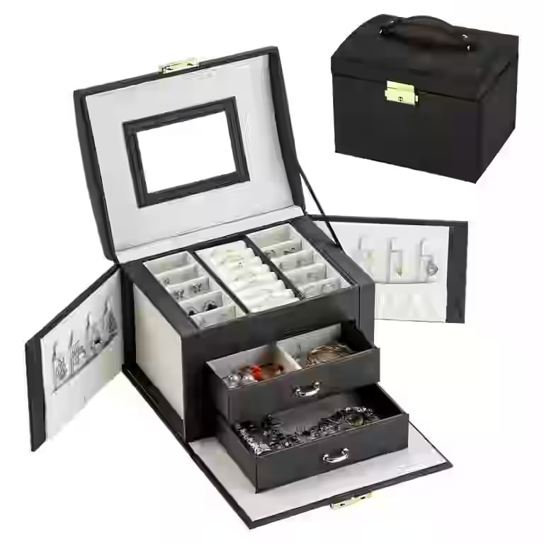 Casegrace Large Jewelry Box Organizer Girls PU Leather Drawer Boxes Earrings Ring Necklace Storag... | Walmart (US)