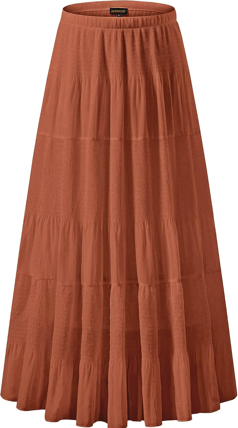 Women's Chiffon Elastic High Waist Pleated A-Line Maxi Skirts | Amazon (US)