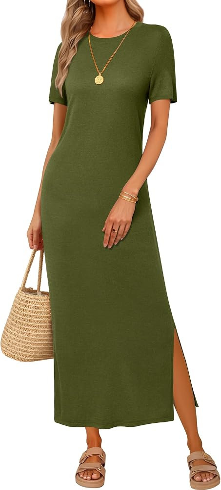 Arach&Cloz Women's Wool Blend Fall Business Casual T Shirts Maxi Dress | Amazon (US)
