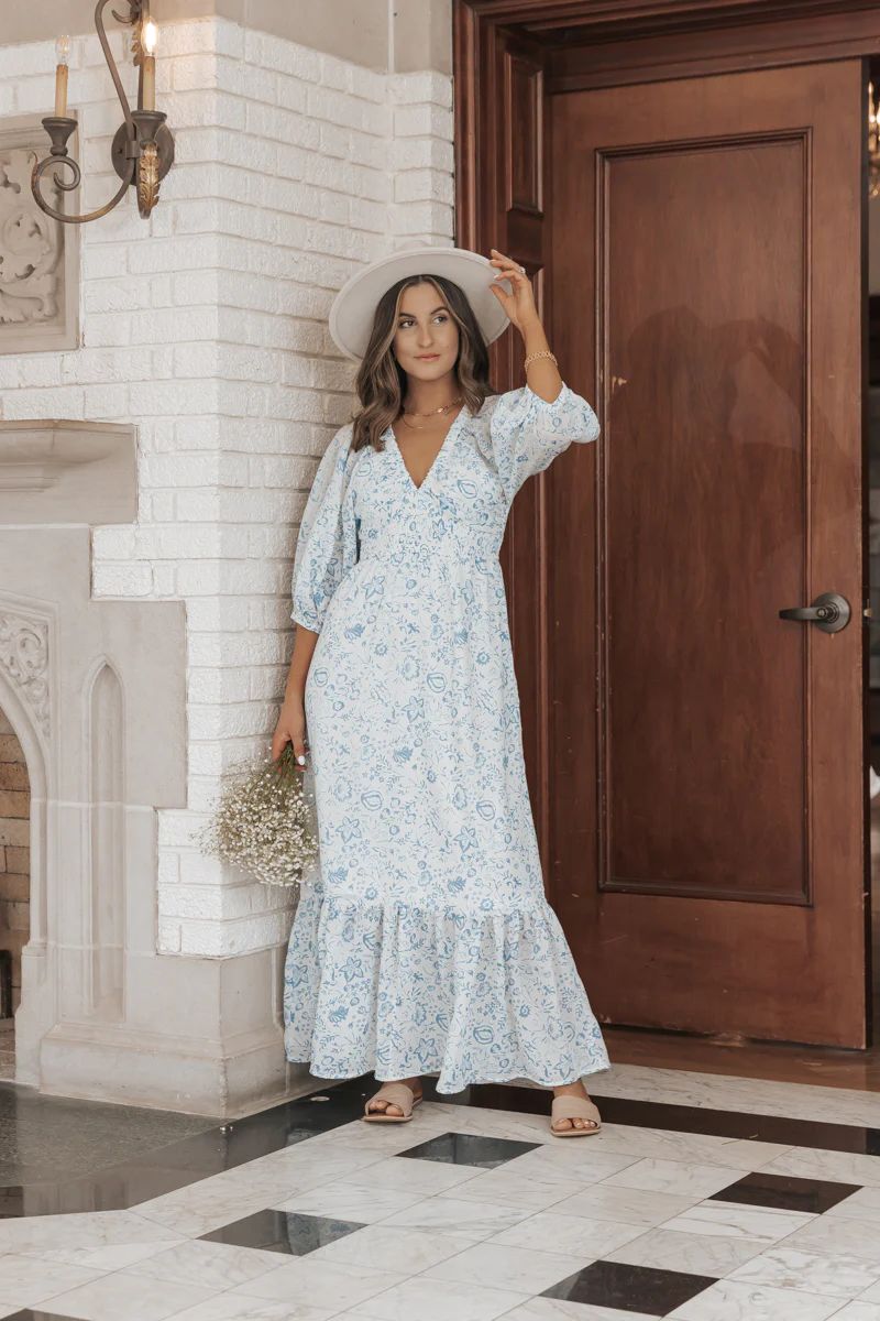 Baby Blue Floral Print Maxi Dress | Magnolia Boutique