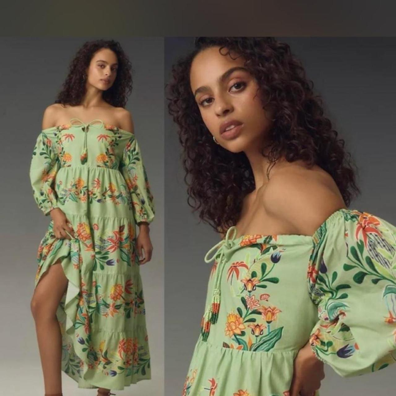 Farm Rio Women's A-line Dress - Green/Multi - M | Depop US