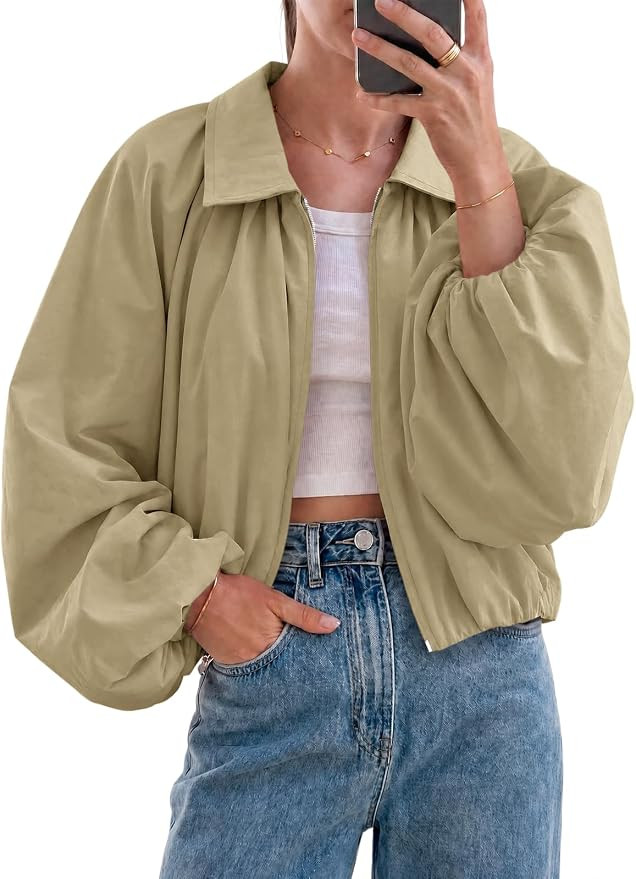 Tankaneo Womens Cropped Jackets Bomber Coat Fall Casual Zip Up Outerwear | Amazon (US)