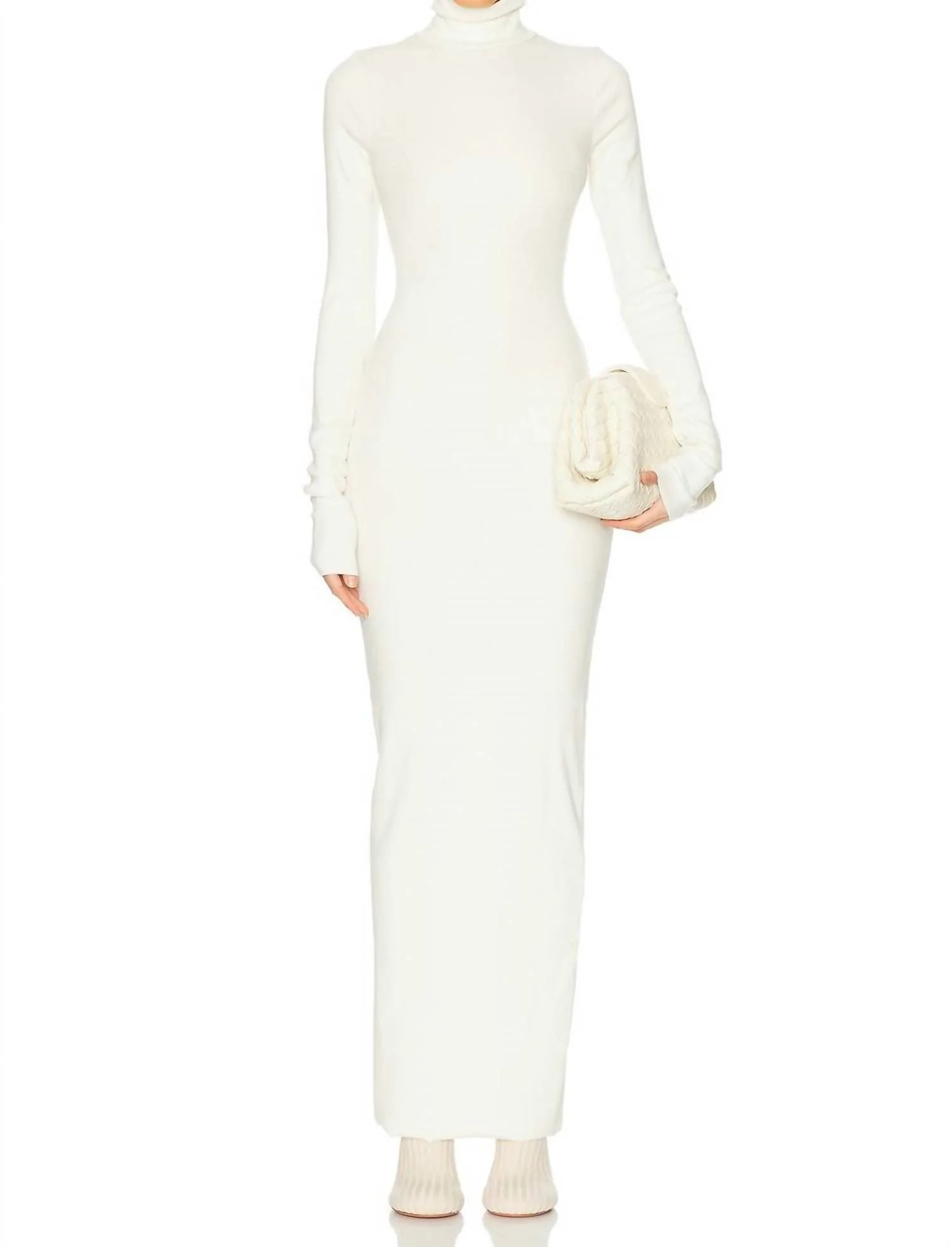 Turtleneck Maxi Dress In Ivory | Shop Simon