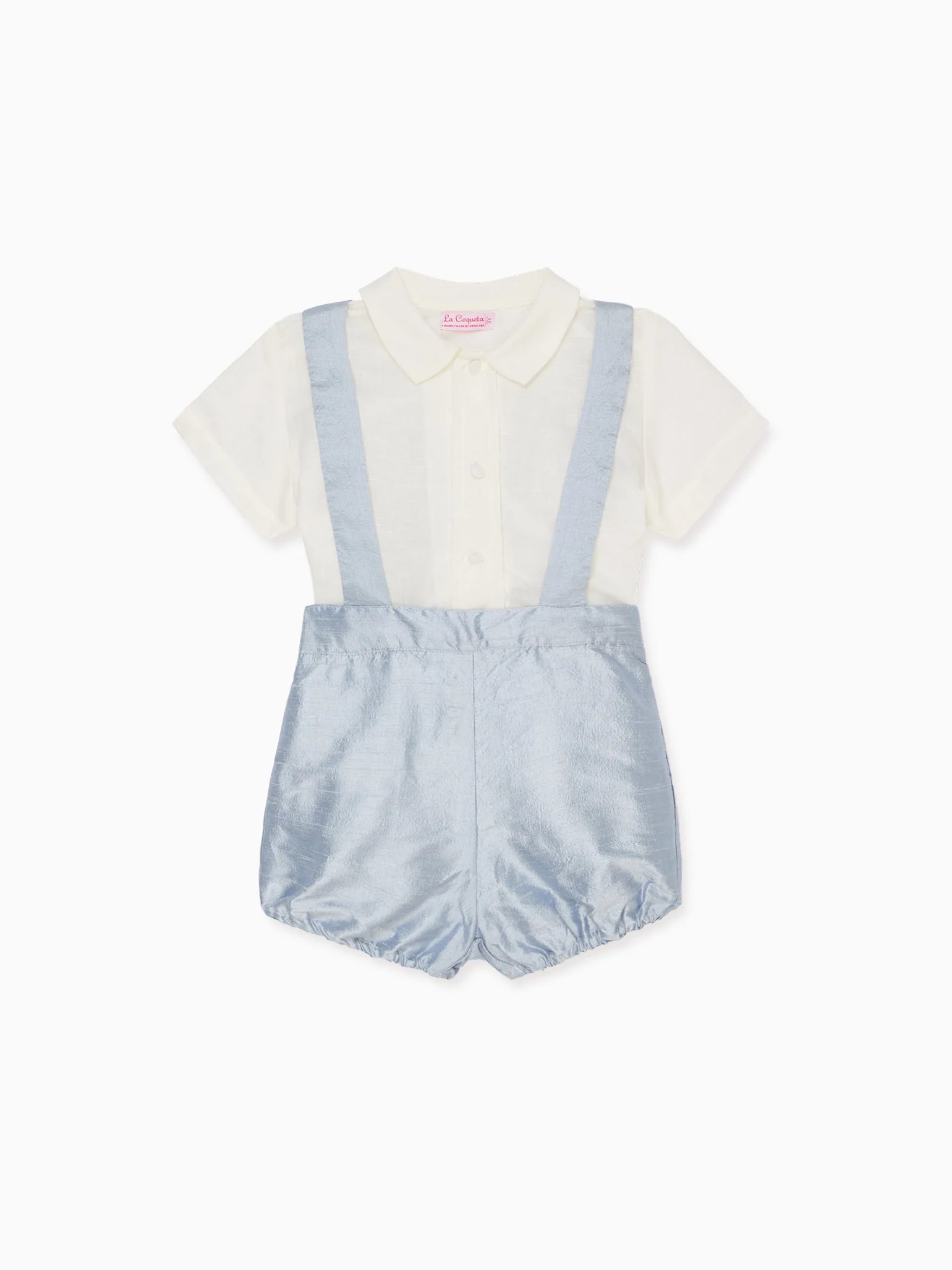 Light Blue Aliso Ceremony Silk Baby Boy Set | La Coqueta (US)