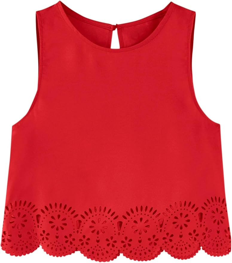 Remidoo Womens Scallop Trim Crop Tank Top Cropped Sleeveless Blouse | Keyhole Back, Edgy Dressy S... | Amazon (US)