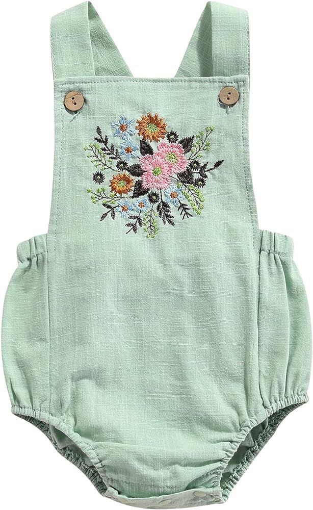 Boho Baby Girl Clothes Cotton Linen Romper Straps Bodysuit Tops Newborn Girl Summer Clothes | Amazon (US)
