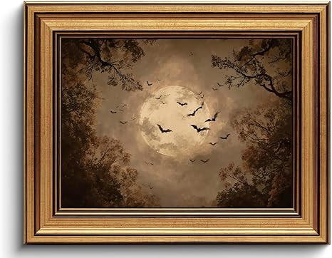 Gothic Moon Bat Gold Framed Canvas Wall Art 8x10 | Amazon (US)