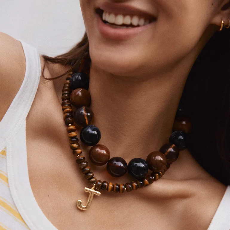 Semi-Precious Bubble Initial Necklace - Tiger's Eye | BaubleBar