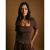 Nobody's Child Pure Cotton Polka Dot Shirred Top Brown | Marks & Spencer (UK)