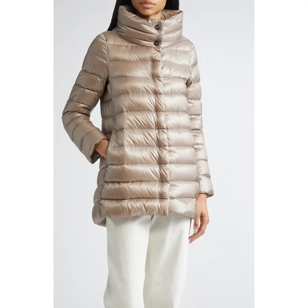 Herno Amelia Water Resistant High-Low Down Jacket in Tortora at Nordstrom, Size 4 Us | Nordstrom