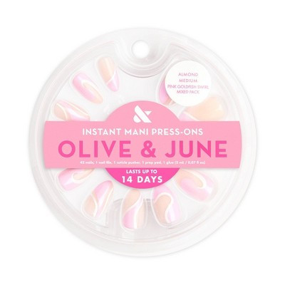 Olive & June Press-On Fake Nails - M Almond - Pink Goldfish Swirl Mixed Pack - 42ct | Target