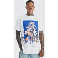Mens Oversized Tiger Graphic T-Shirt - White - S | boohoo (US & Canada)