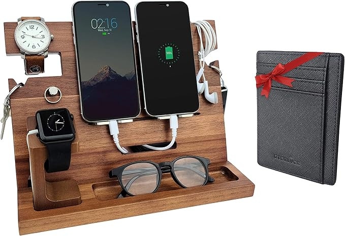 Eterluck Wooden Docking Station Men, Nightstand Organizer Bundle w/ RFID Blocking Leather Wallet ... | Amazon (US)