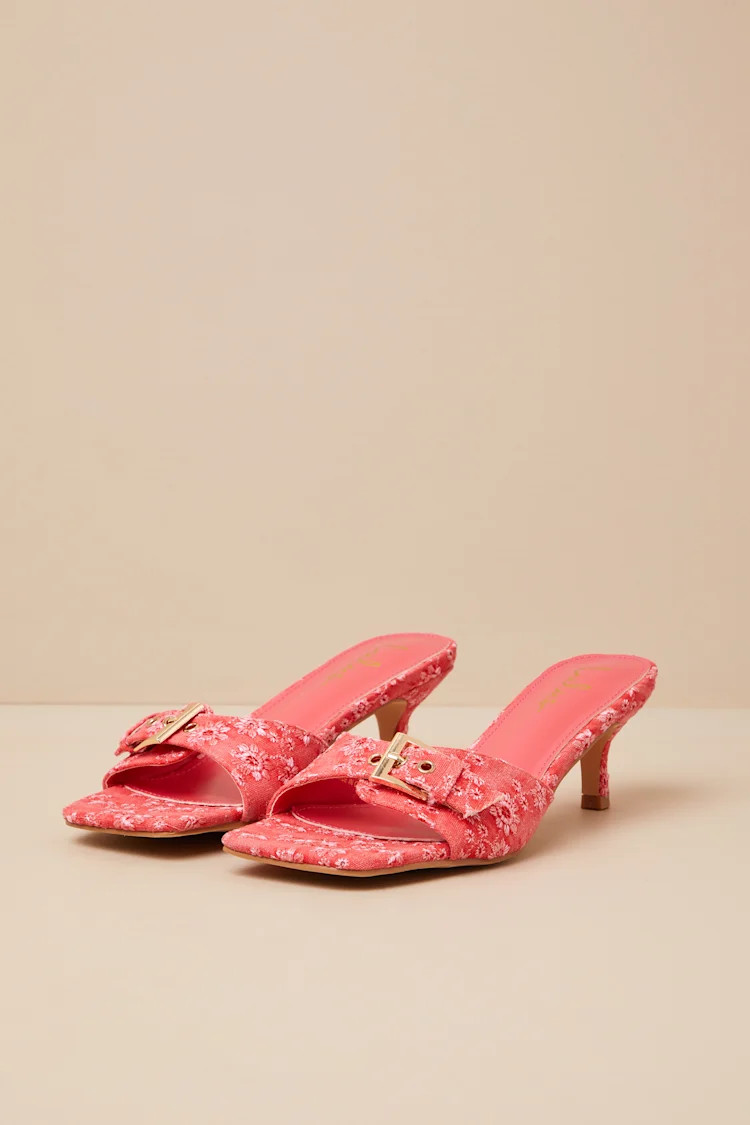 Austina Red Embroidered Buckle High Heel Slide Sandals | Lulus