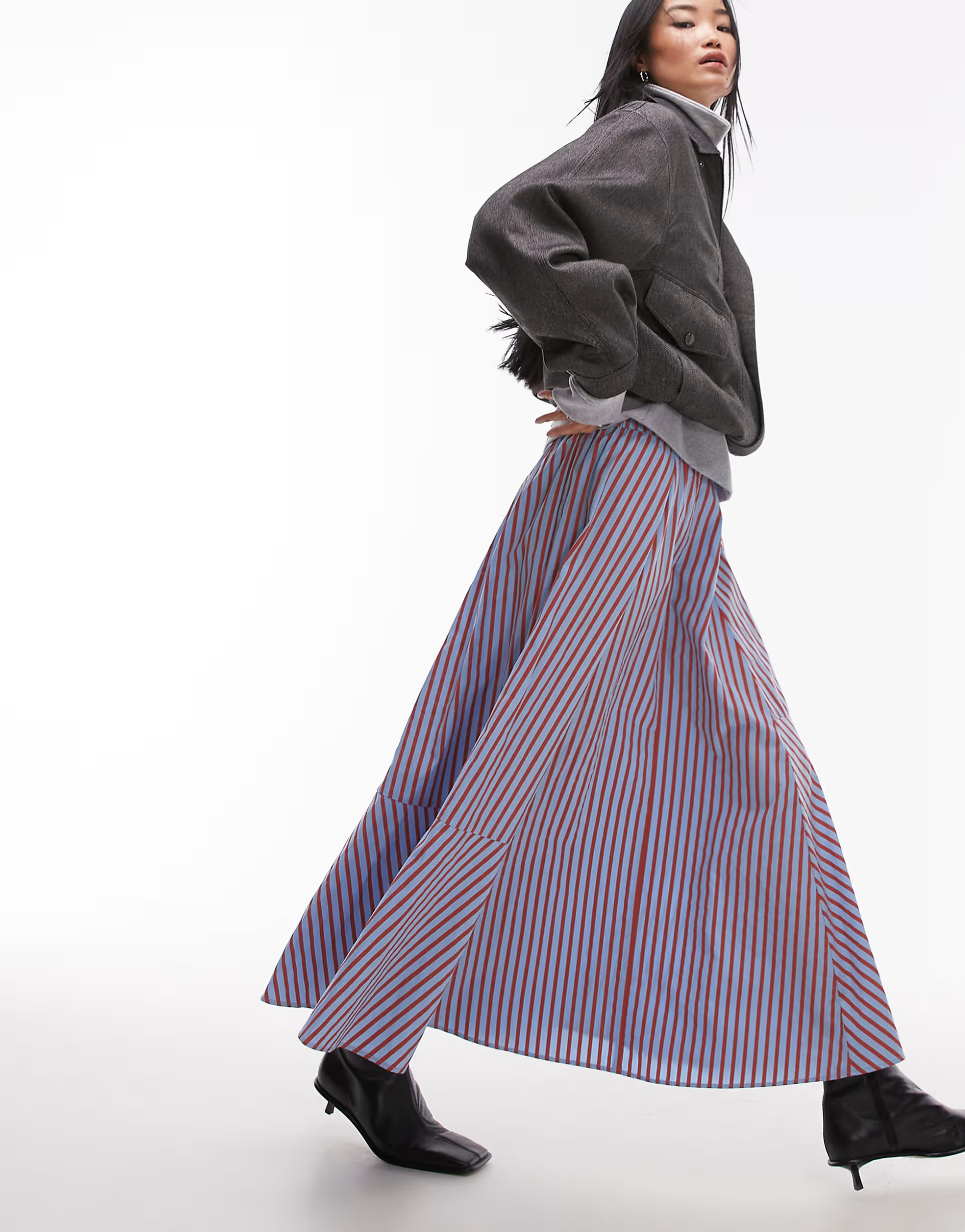Topshop cutabout full skirt in red and blue stripe | ASOS (Global)